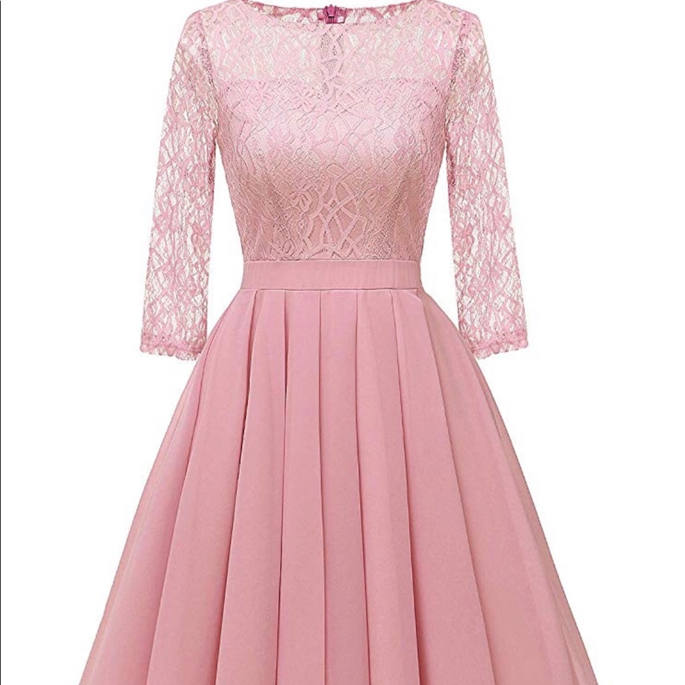 Women's Lace Midi Dress Sheer - PINK